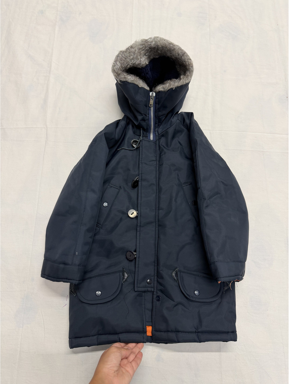 Madison Avenue Navy Blue Winter Parka with Faux Fur Hood Trim Size 5